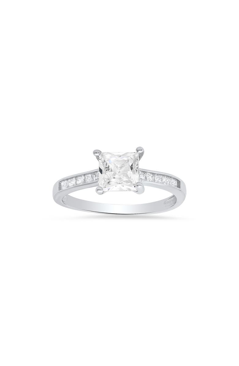 Queen Jewels Sterling Silver Princess Cut Cubic Zirconia Solitaire Ring, Main, color, Silver