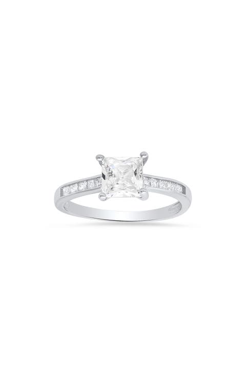 Sterling Silver Princess Cut Cubic Zirconia Solitaire Ring