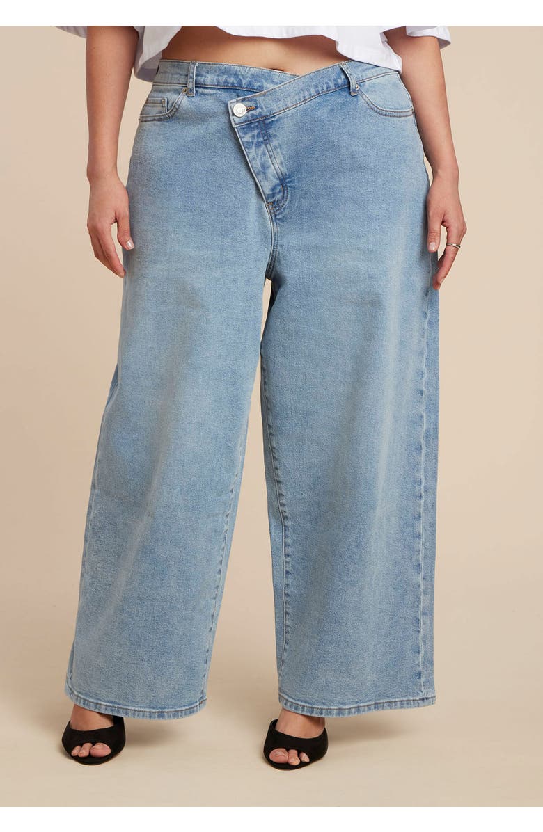 ELOQUII Overlap Waist Wide Leg Jeans, Alternate, color, Light Wash