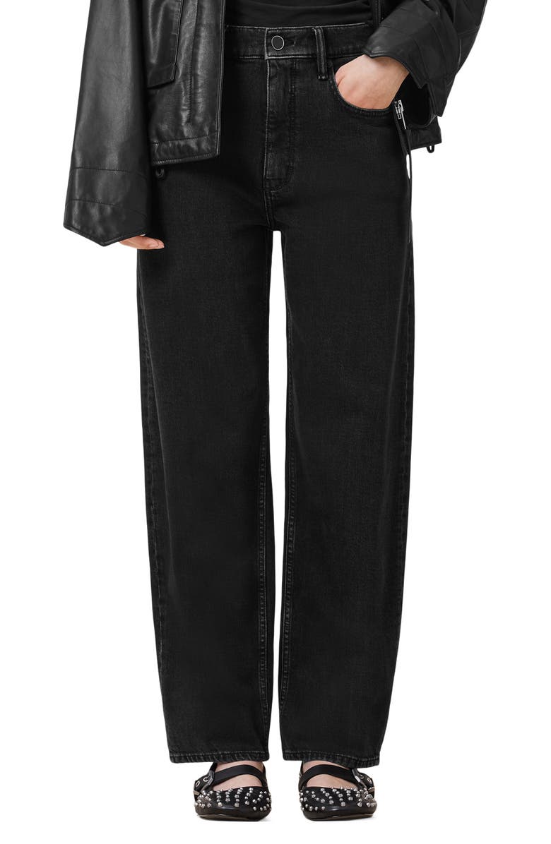 AllSaints Sadie Barrel Leg Jeans, Alternate, color, Washed Black