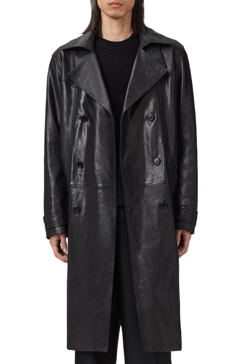AllSaints Kellett Leather Trench Coat, Alternate, color, Black