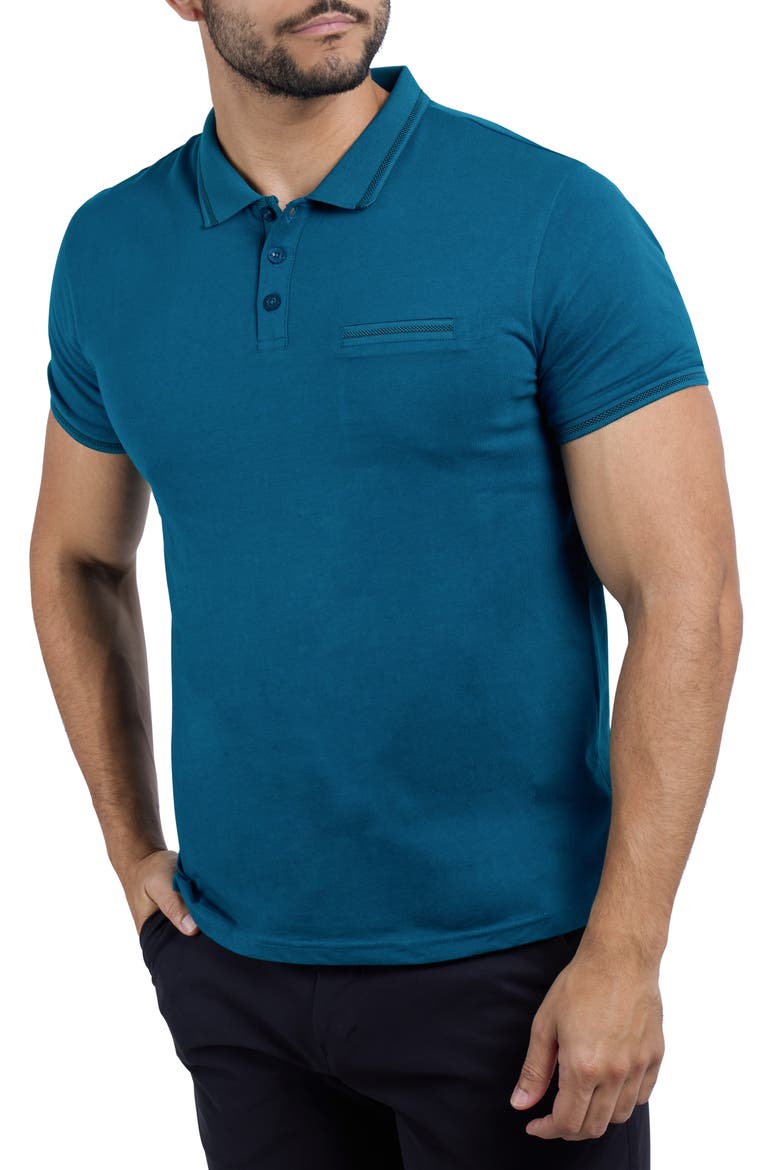 Jacquard Polo, Alternate, color, TEAL/ BLACK