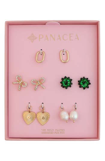 Panacea Set Of 5 Bow Stud & Interchangeable Charm Huggie Hoop Earrings In Multi