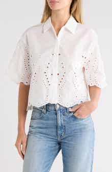 Eyelet Button-Front Crop Top