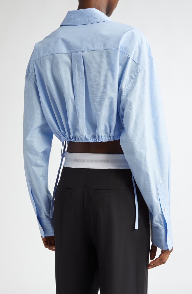 Alexander Wang Crystal Embellished Drawstring Waist Crop Shirt, Alternate, color, 
