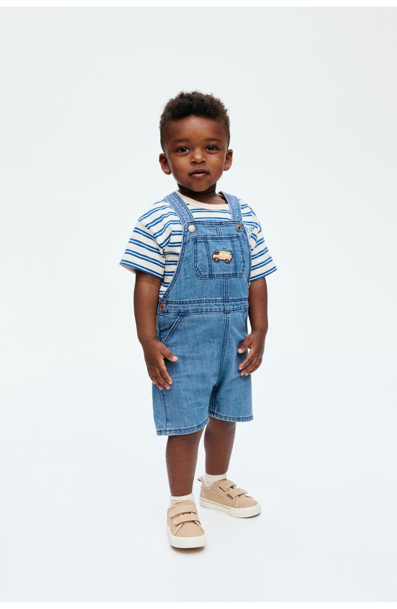 H&M Embroidery-detail Denim Dungaree Shorts, Alternate, color, Denim Blue/Car