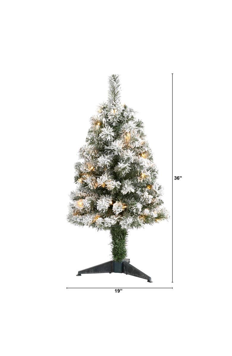 NEARLY NATURAL 3-ft Flocked West Virginia Fir Artificial Christmas Tree with 50 Clear LED Lights, Alternate, color, Green