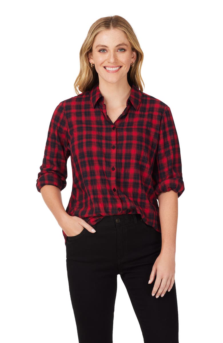 Foxcroft Rhea Plaid Button-Up Shirt, Alternate, color, Black Multi