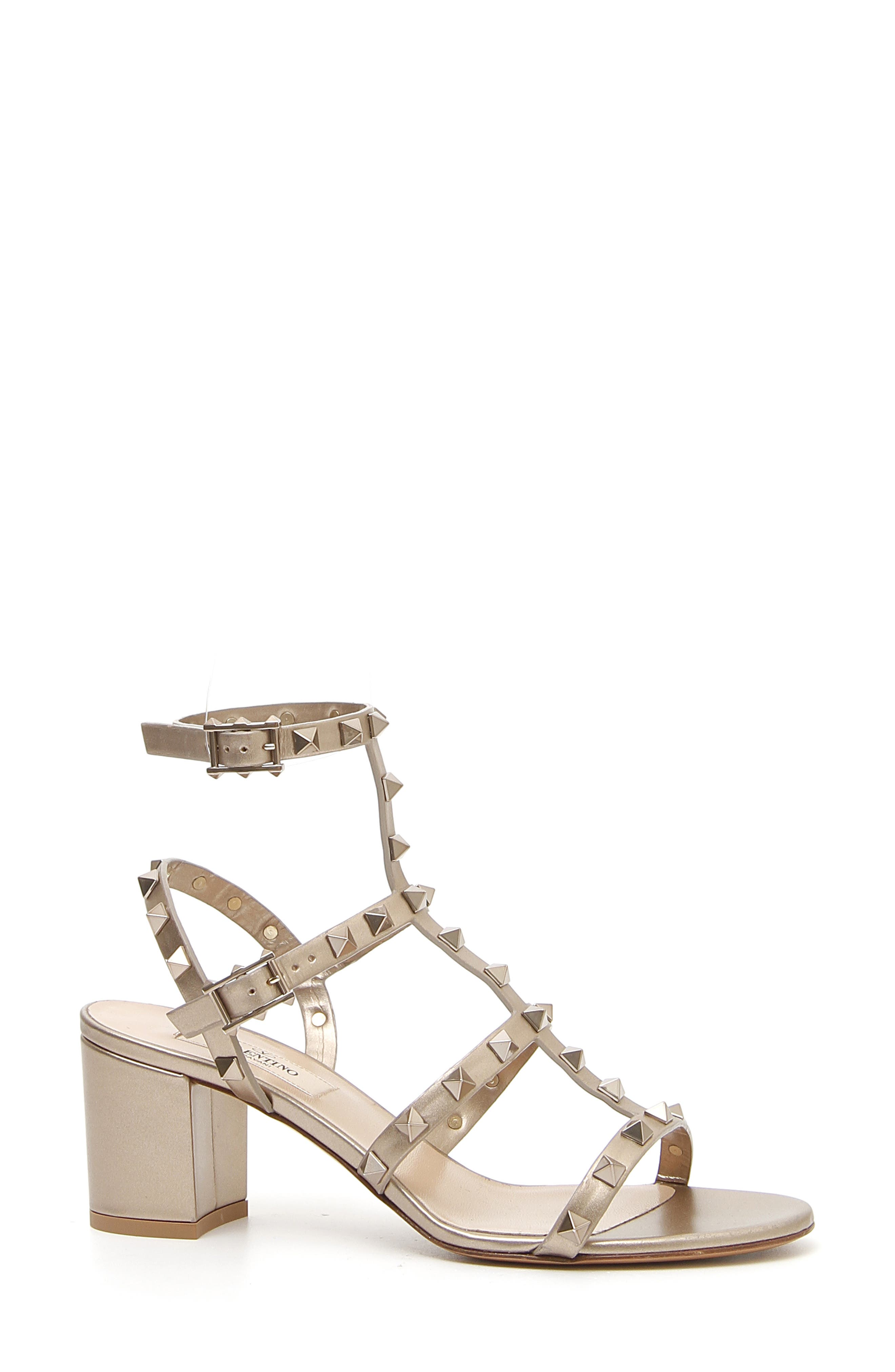 Valentino Garavani Rockstud Metallic Block Heel Sandal, Main, color, 