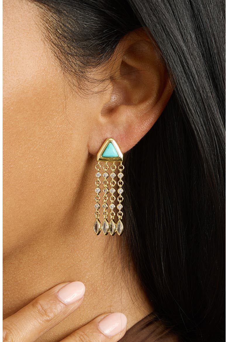 Turquoise & Cubic Zirconia Fringe Drop Earrings, Alternate, color, GOLD