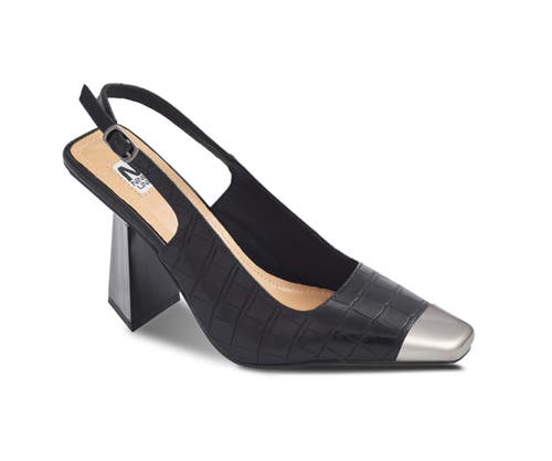 Nienty Union Metal Heel Cap Toe Slingback Pump In Black