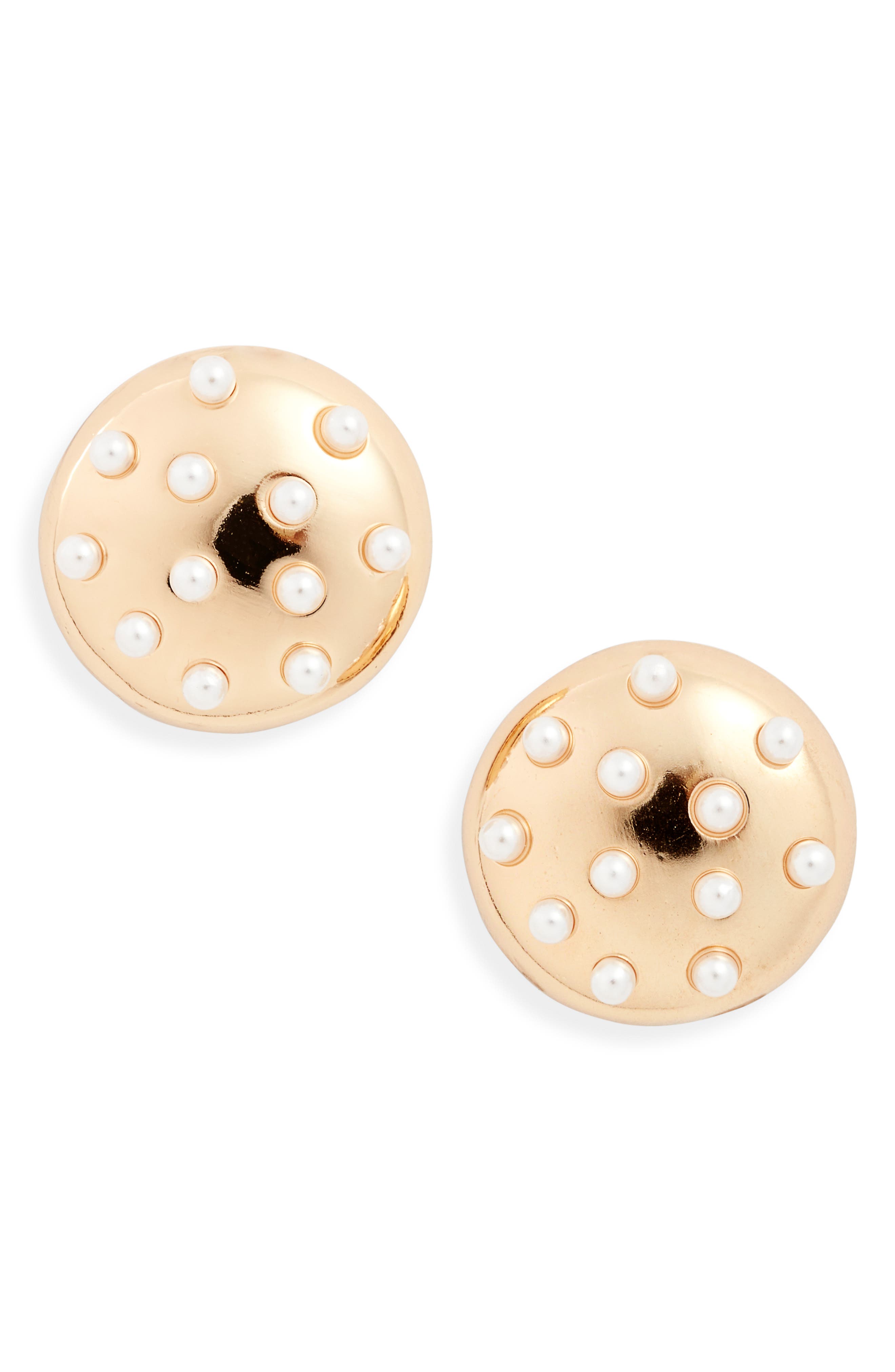 Open Edit Faux Pearl Button Stud Earrings