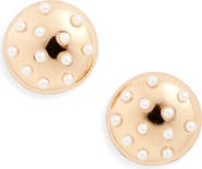 Open Edit Faux Pearl Button Stud Earrings
