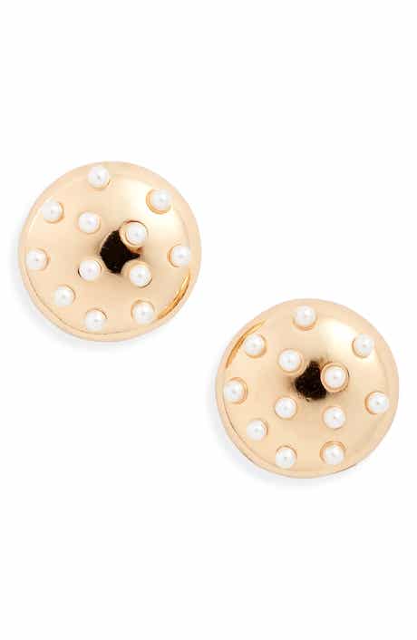 Open Edit Faux Pearl Button Stud Earrings