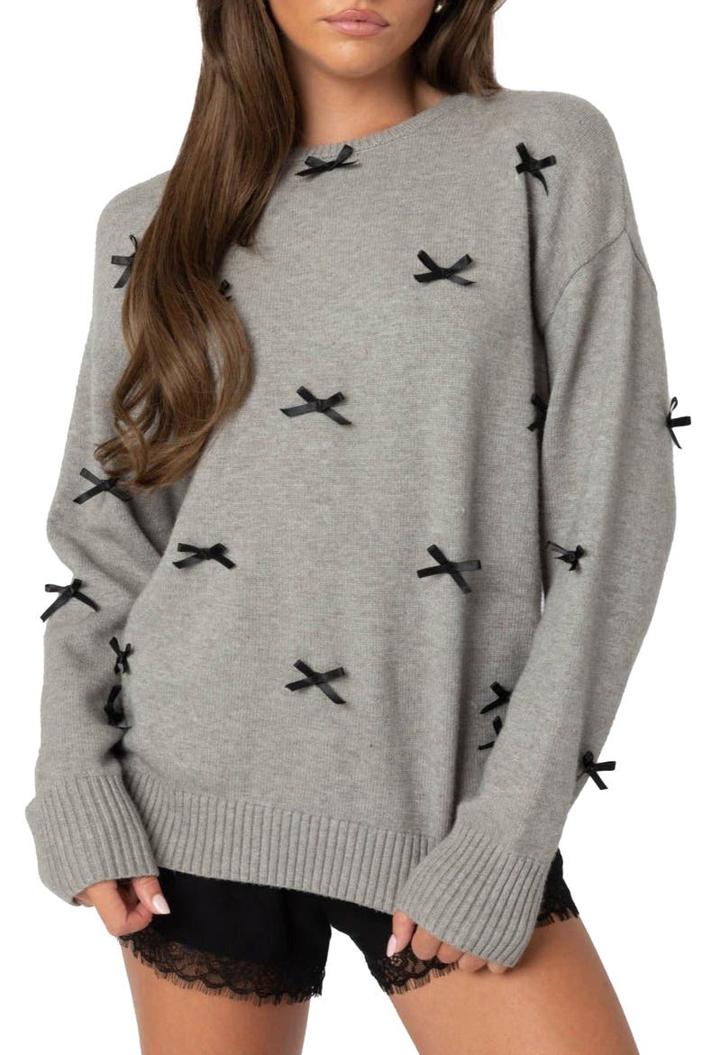 Bow Oversize Sweater, Main, color, GRAY-MELANGE