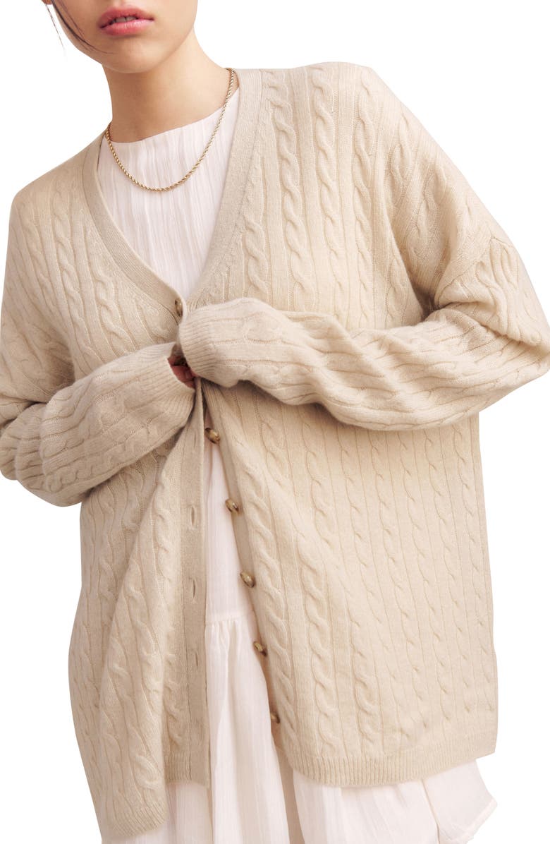 Reformation Oversize Cable Knit Cashmere Cardigan, Main, color,