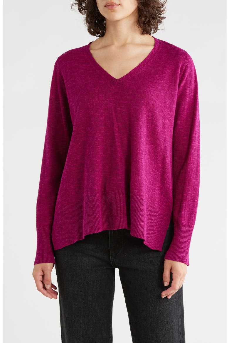 Organic Linen & Organic Cotton V-Neck Sweater, Main, color, SANGRIA