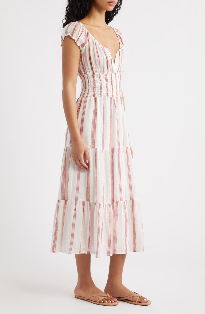 Rails Daria Stripe Smocked Waist Linen Blend Dress, Alternate, color, 