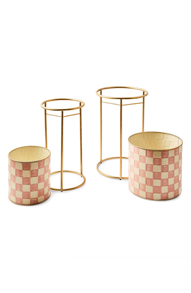 MACKENZIE CHILDS Rosy Check It Out Set of 2 Planters & Stands, Alternate, color, Rosy