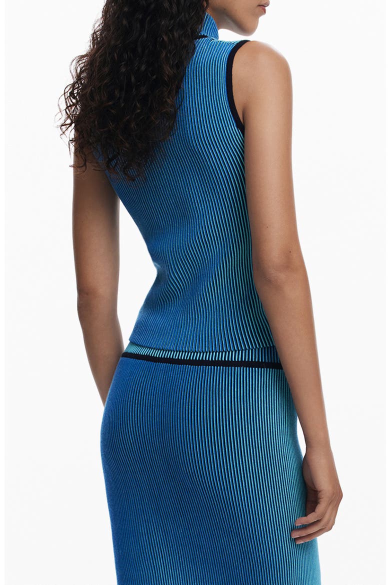 Sleeveless Front Zip Rib Top, Alternate, color, BLUE