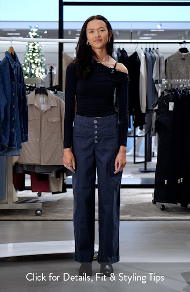 'Ab'Solution Skyrise High Waist Exposed Button Fly Wide Leg Pants, sales video thumbnail