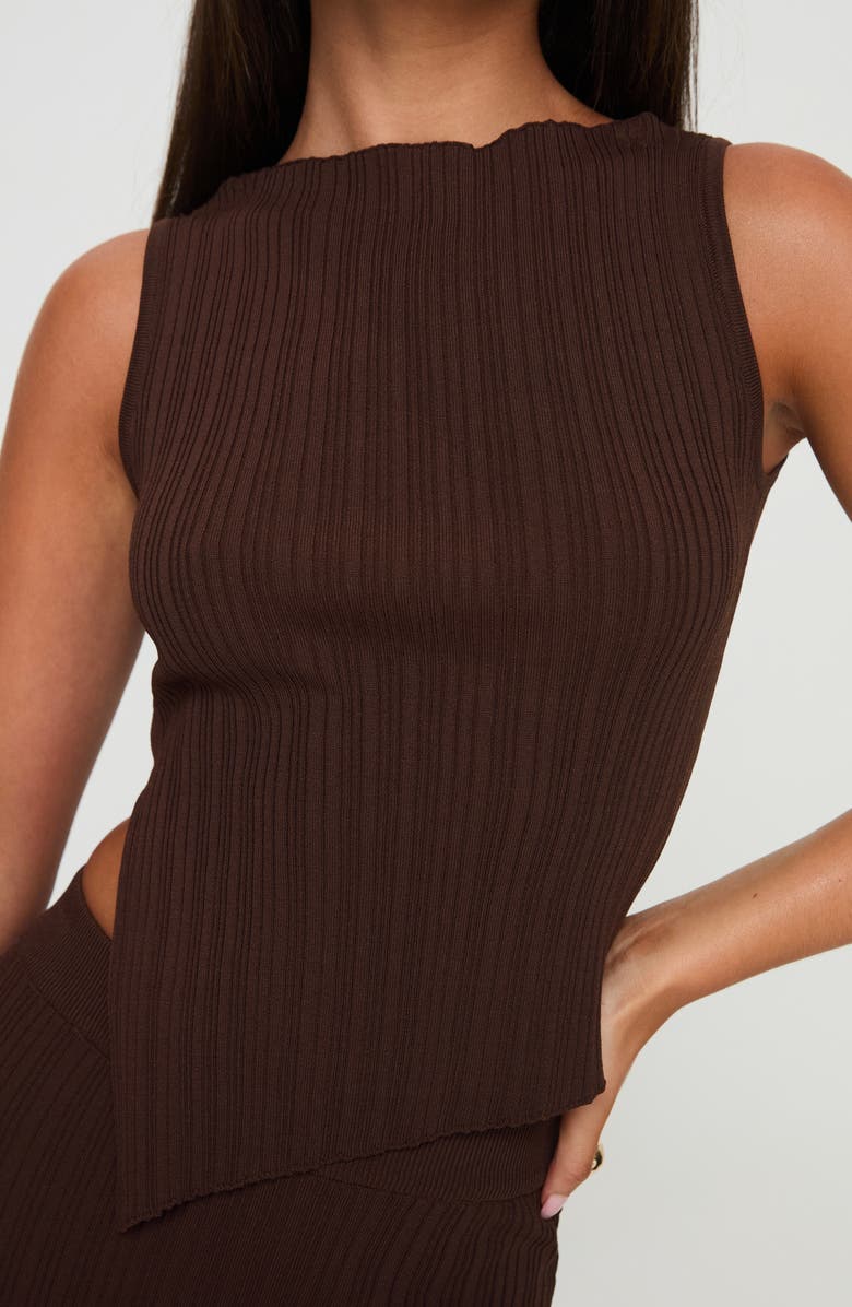 Princess Polly Basile Rib Sleeveless Two-Piece Dress, Alternate, color, Brown