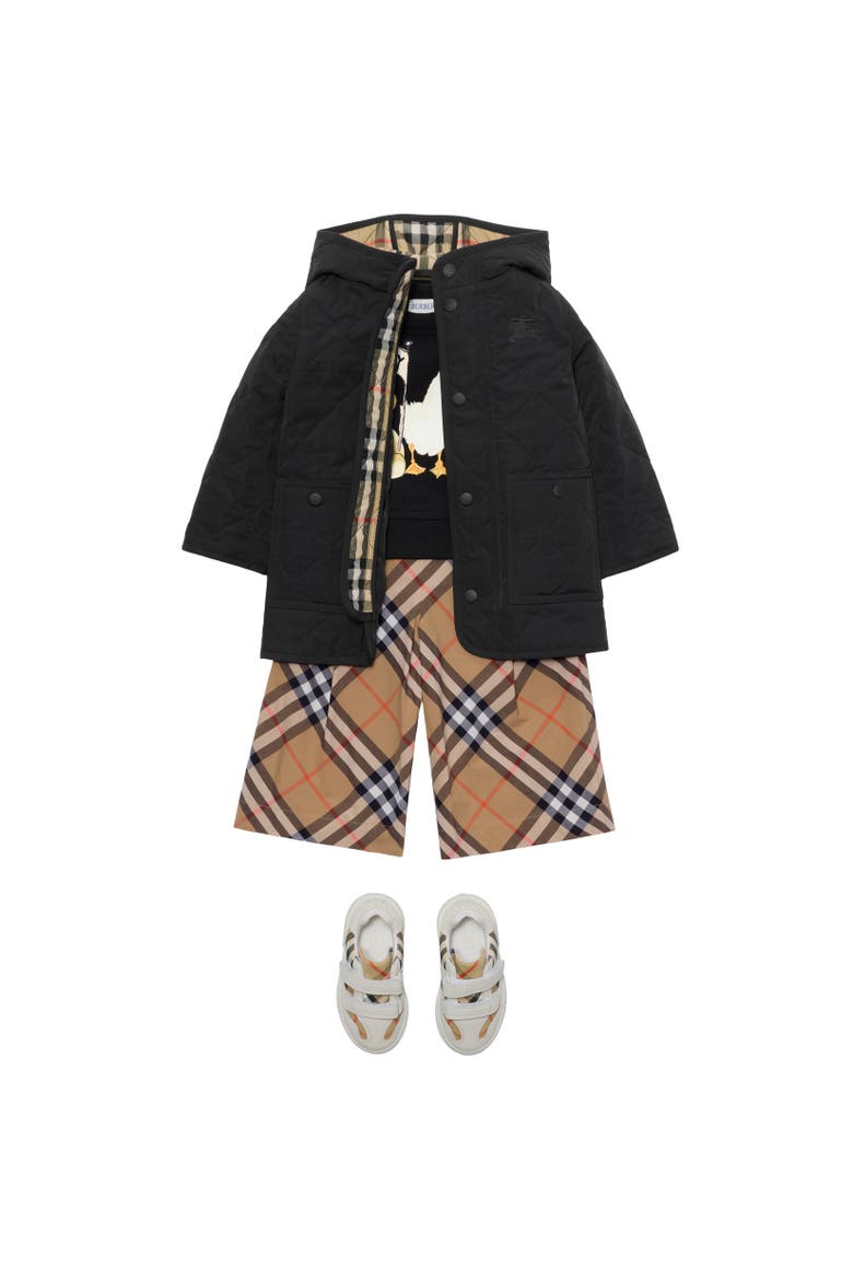 Girls' Check Trim Cotton Shorts, Alternate, color, Sand beige
