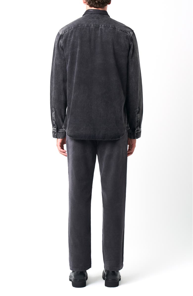 Velez Long-Sleeve Cotton Overshirt With Denim and Leather, Alternate, color, Black