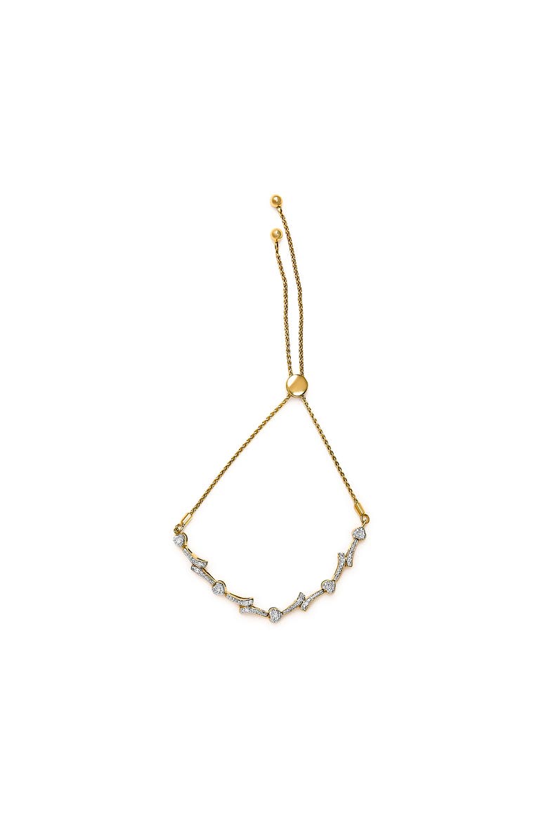 Silver Diamond Accent Heart and Wave Link Bolo Bracelet, Alternate, color, Yellow Gold over Silver