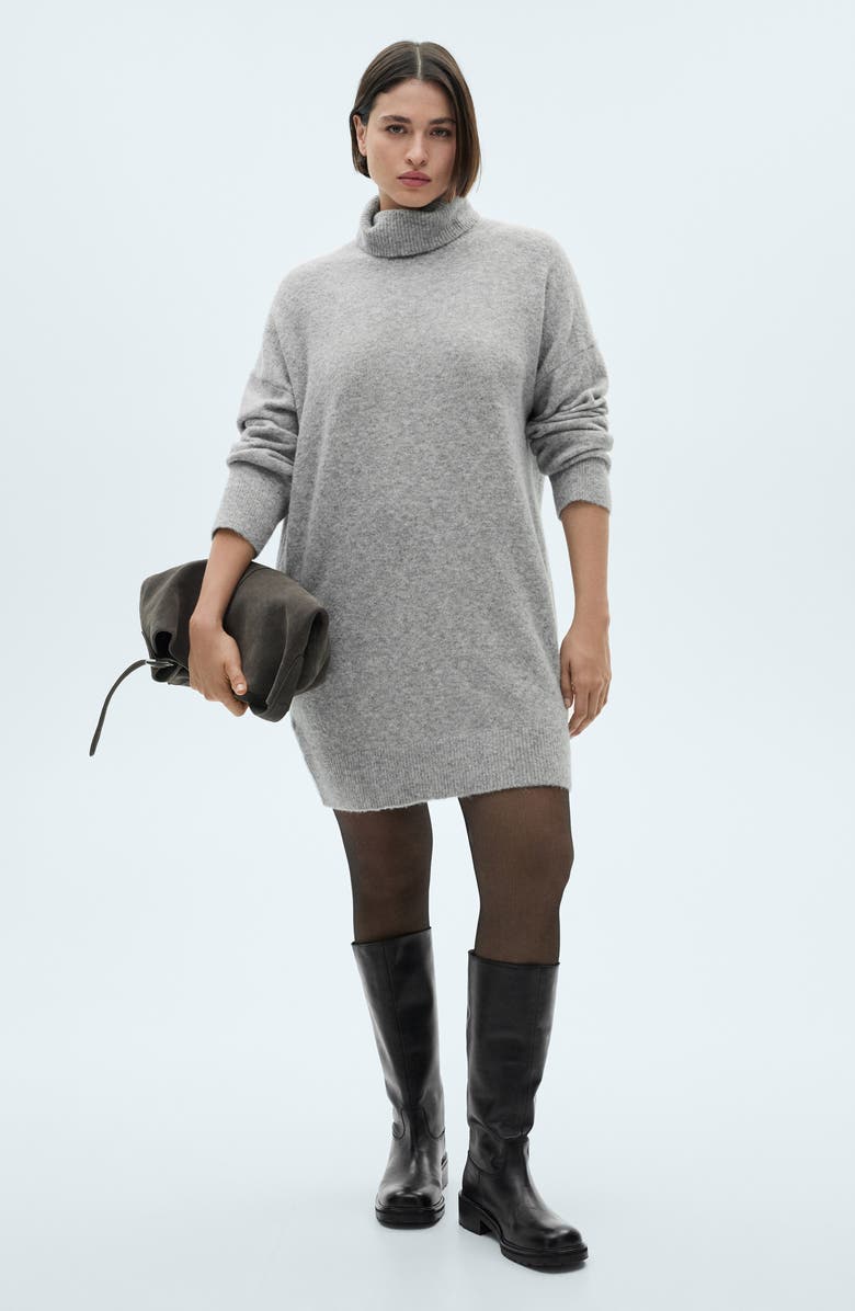 MANGO Taldote Long Sleeve Turtleneck Sweater Dress, Alternate, color, 