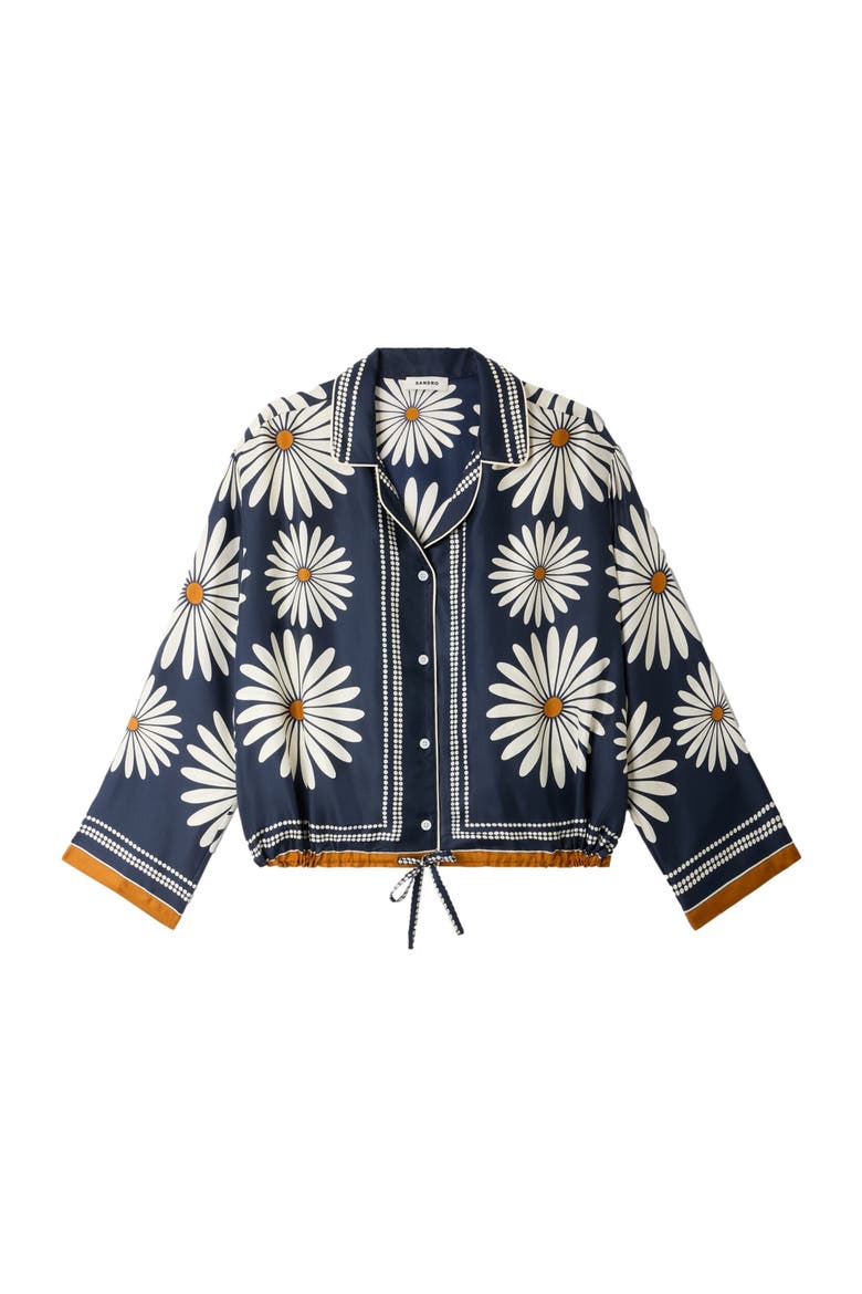 Floral print silk shirt, Alternate, color, Deep blue / ocher