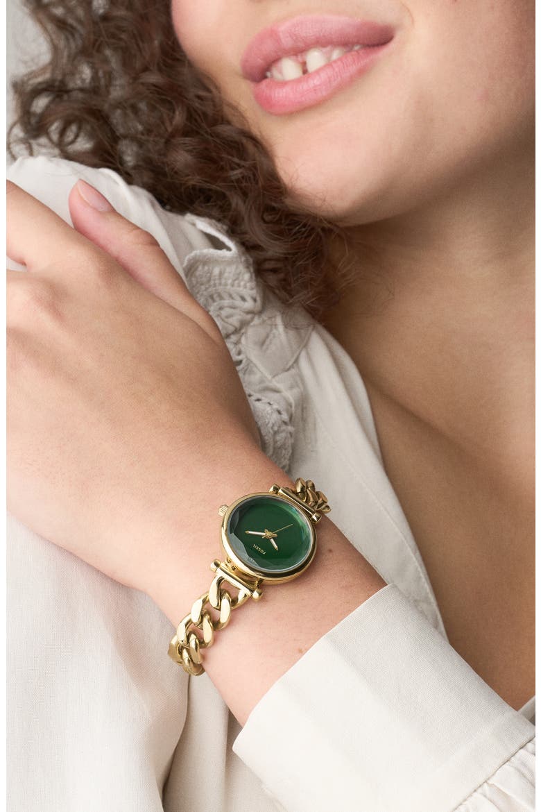 Carlie Mini Bracelet Watch, 28mm, Alternate, color, GOLD GREEN