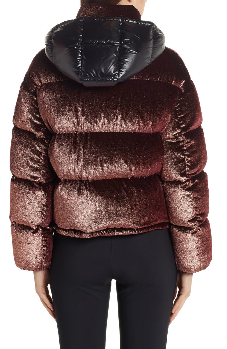 Moncler Caille Glitter Velvet Quilted Down Puffer Coat, Alternate, color,