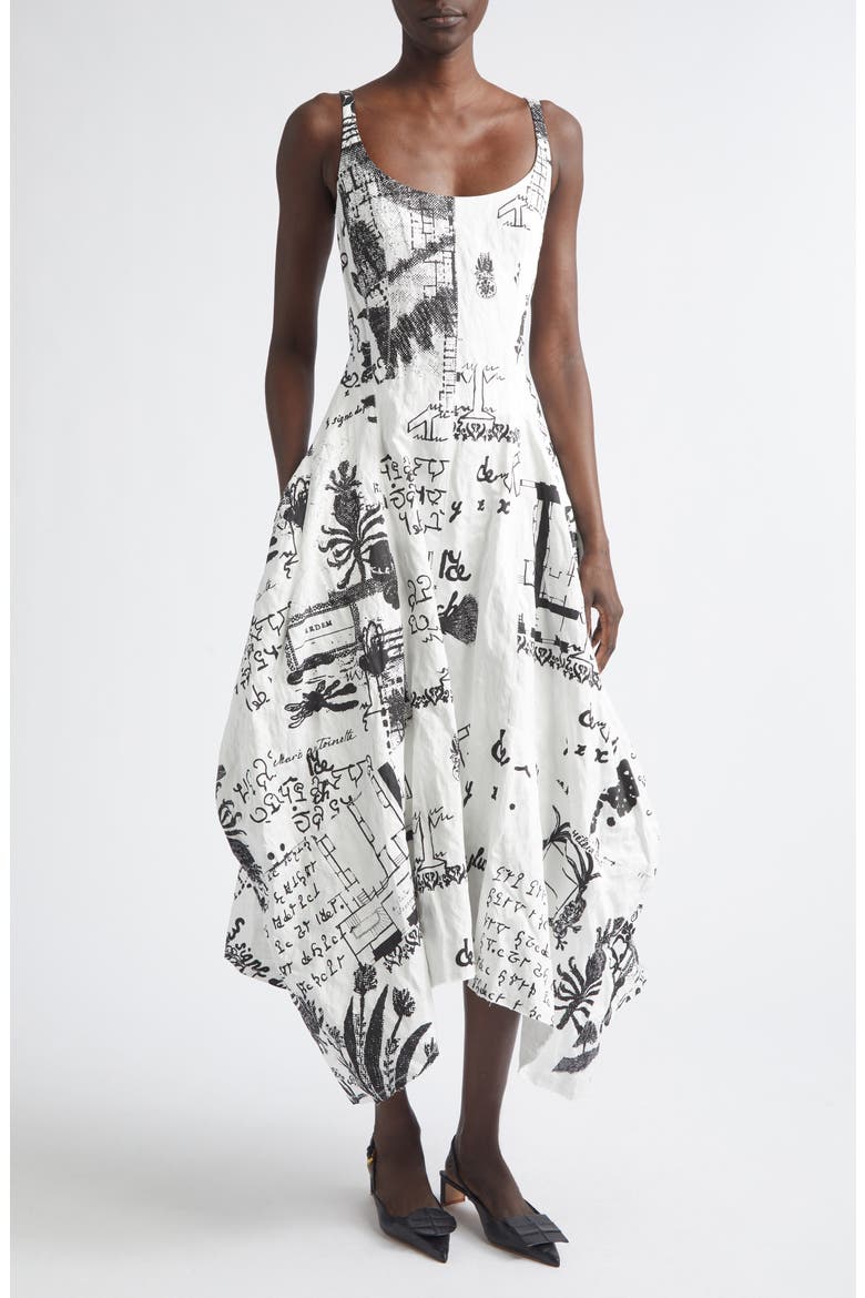 Print Crushed Cotton Blend Dress, Main, color, HELENE SMITH PRINT WHITE