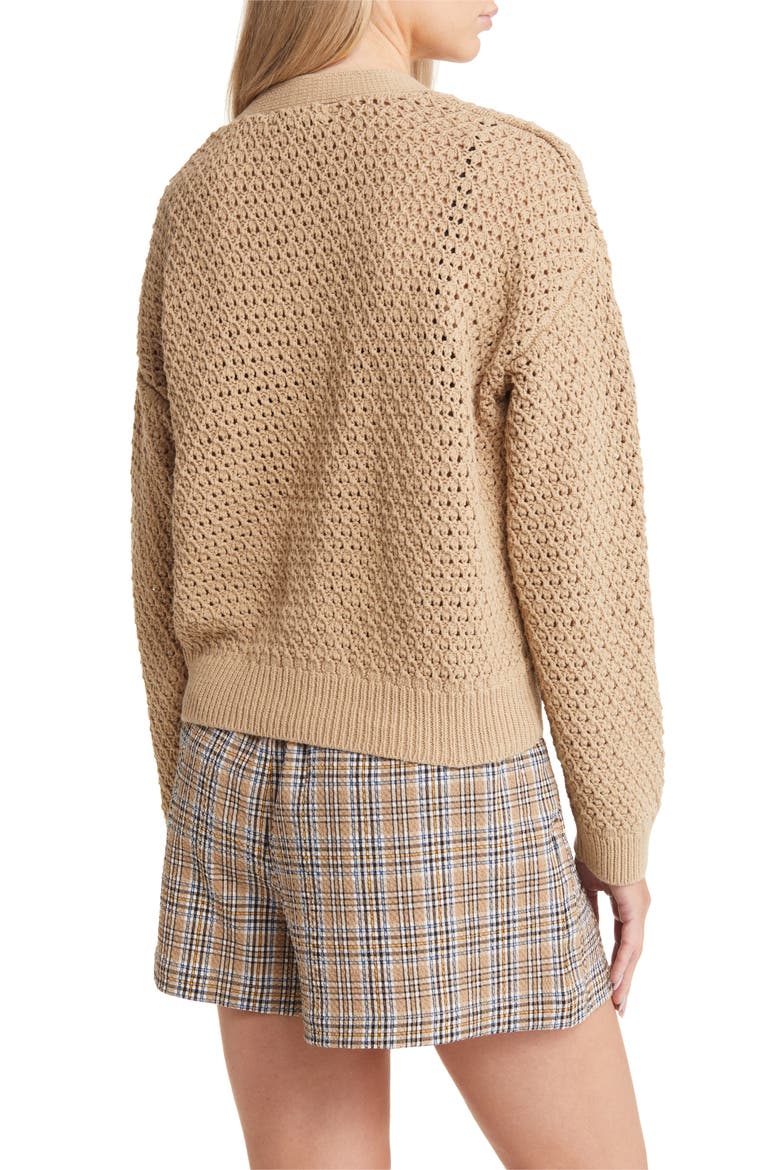 Open Stitch Cotton Crop Cardigan, Alternate, color, HEATHER BROWN SUGAR