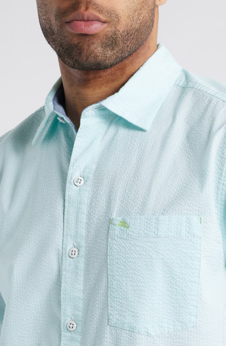 Tommy Bahama Nova Wave Short Sleeve Seersucker Button-Up Shirt, Alternate, color, Aquarius
