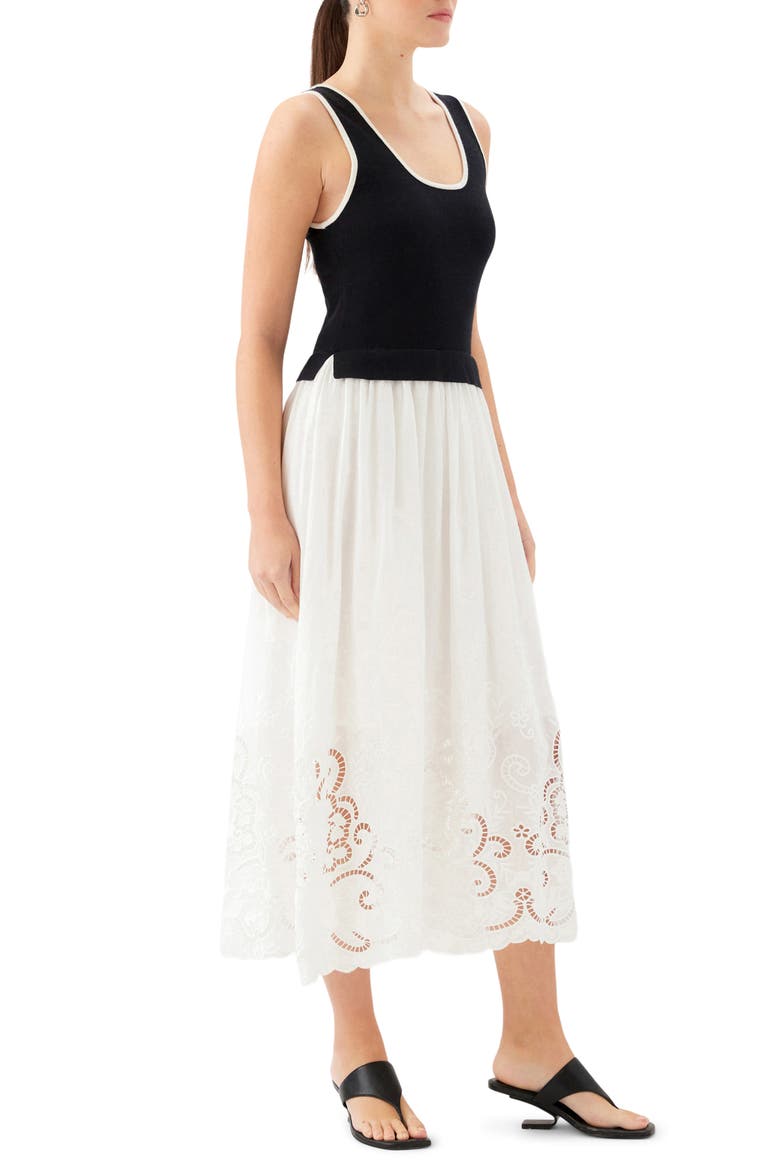 Alicia Contrast Midi Dress, Alternate, color, BLACK W/ OFF WHITE