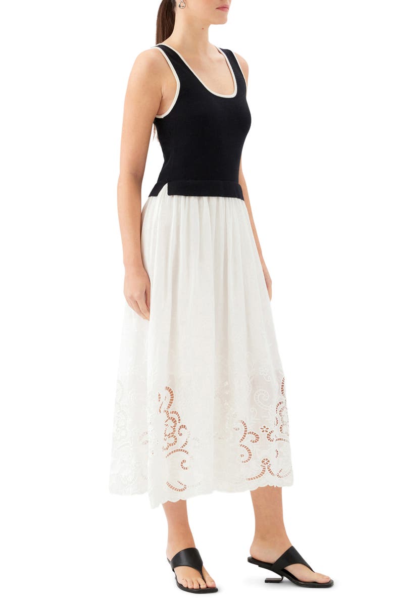 FIFTEEN TWENTY Alicia Contrast Midi Dress, Alternate, color, Black W/ Off White