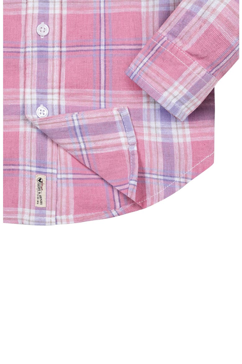 Boys' Long Sleeve Linen Button Down Shirt, Kids, Alternate, color, Tea Room Pink Plaid