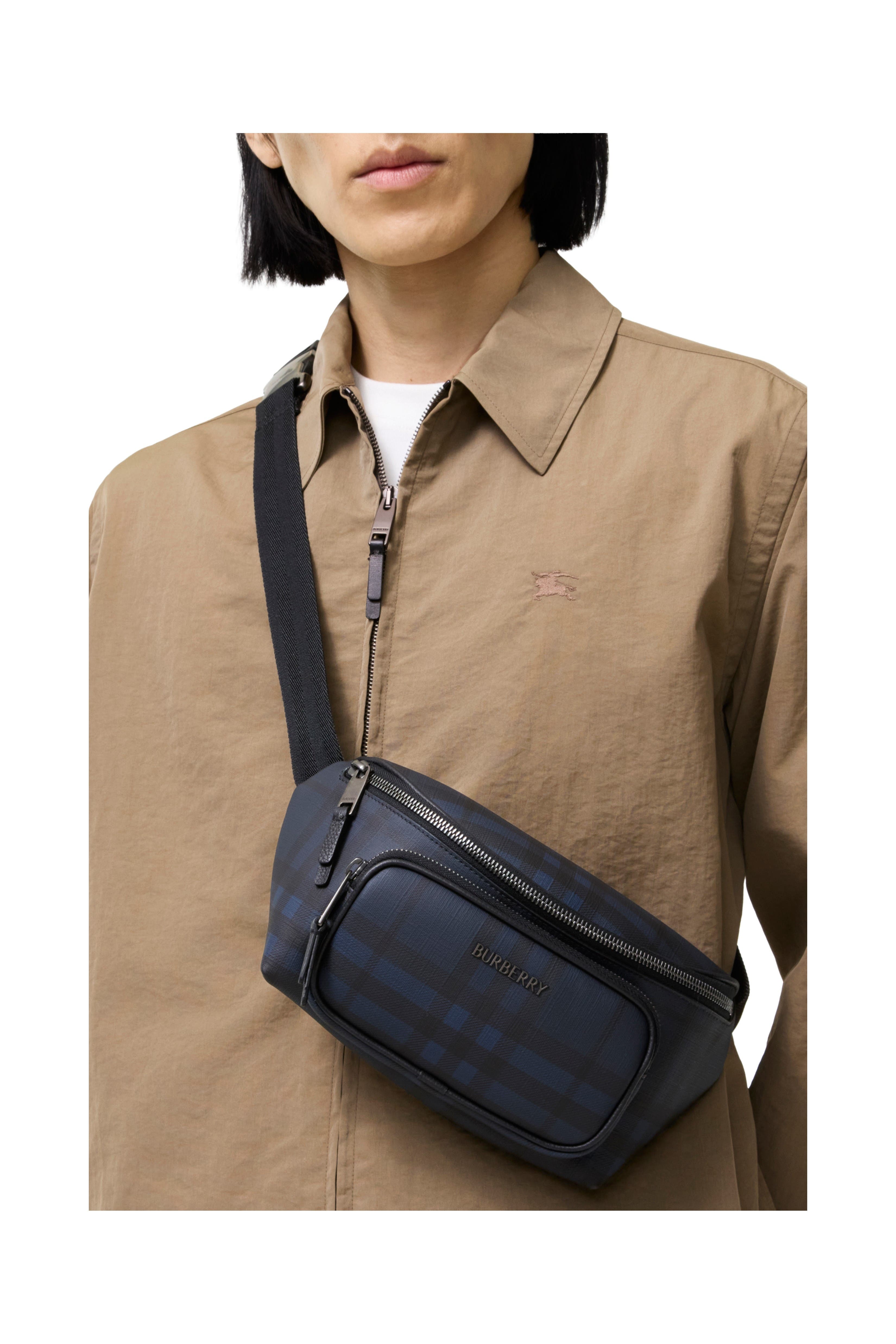 Burberry City Check Belt Bag, Alternate, color, Navy
