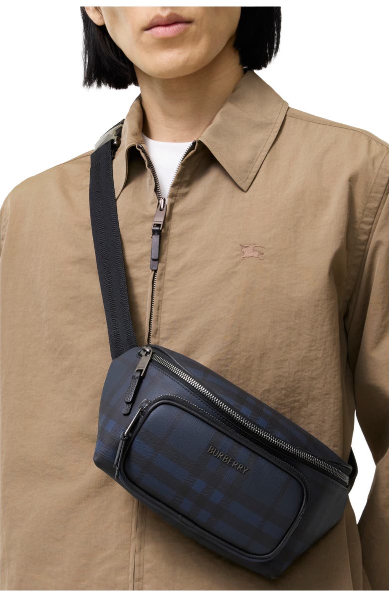 Burberry City Check Belt Bag, Alternate, color, Navy