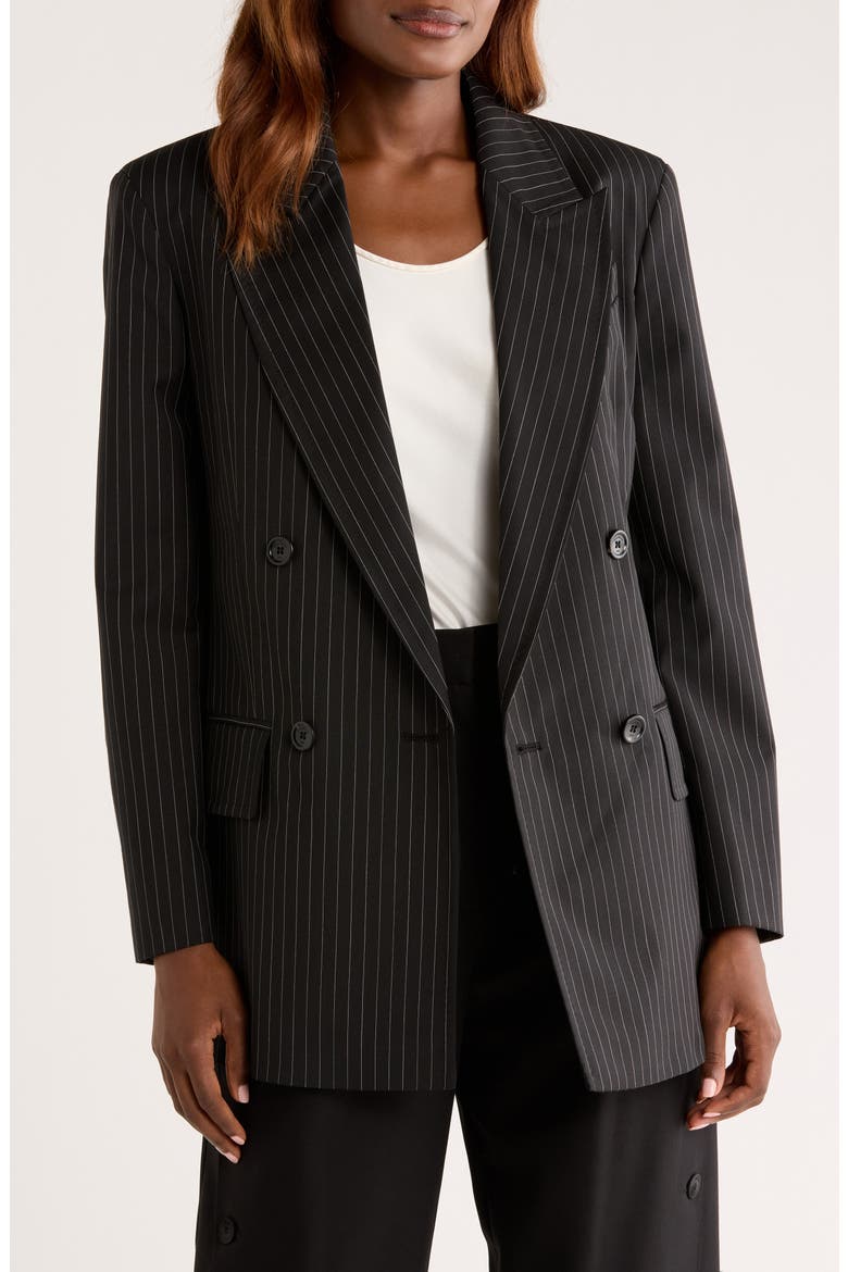 Mattia Pinstripe Virgin Wool Blazer, Main, color, BLACK/ WHITE