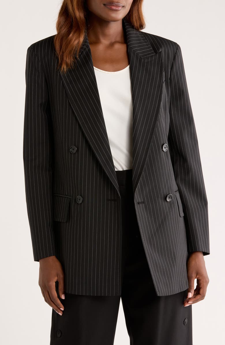 Max Mara Mattia Pinstripe Virgin Wool Blazer, Main, color, Black/ White