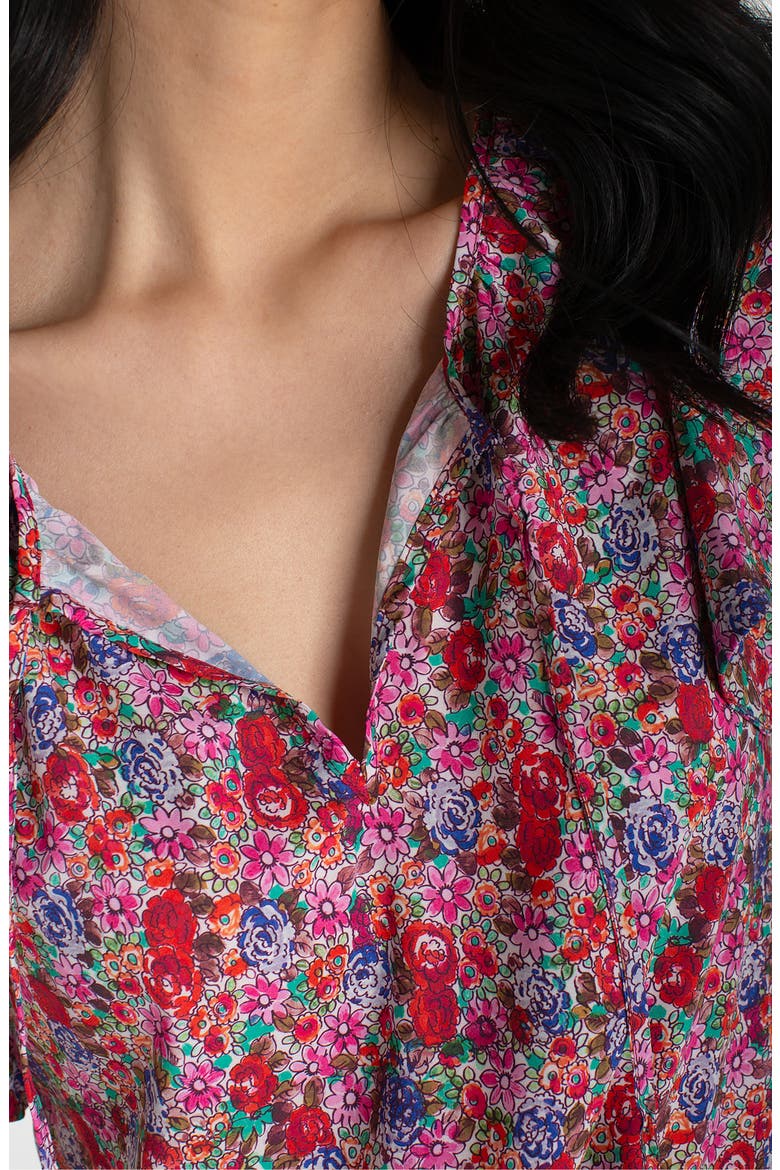 Floral Print Flutter Sleeve Peplum Top, Alternate, color, PINK MULTI