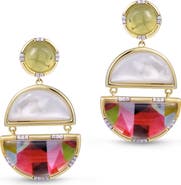 LuvMyJewelry Envy Me Dangle Prehnite Moonstone Gemstone Diamond Yellow Gold Plated Silver Earrings