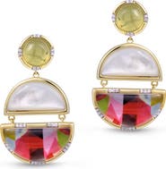 LuvMyJewelry Envy Me Dangle Prehnite Moonstone Gemstone Diamond Yellow Gold Plated Silver Earrings