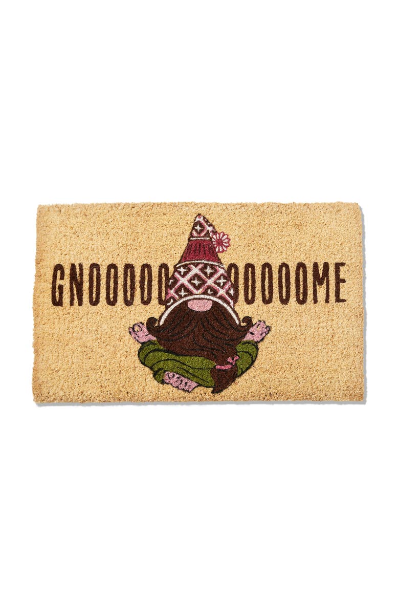Gnoooooome Sentiment Gnomie Themed Coir Door Mat Beige, Main, color, Yellow