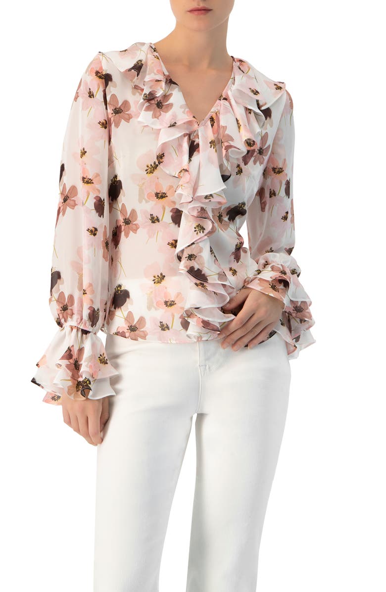 IVONNE Floral V-Neck Blouse with Ruffle Detail, Main, color, Multicolor