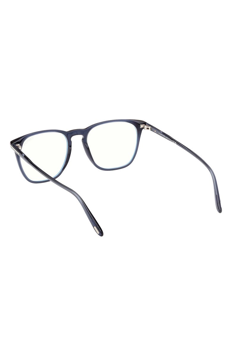 TOM FORD 52mm Round Blue Light Blocking Optical Glasses, Alternate, color, Navy Blue / T Logo