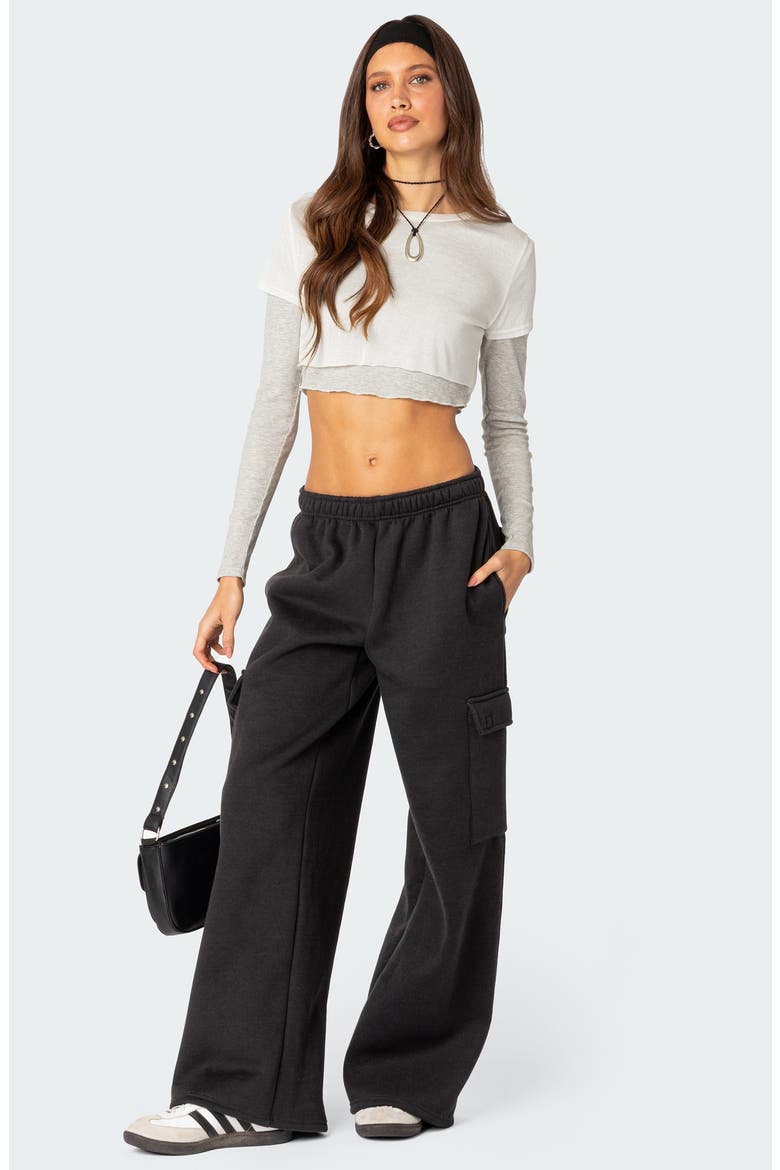 Wide Leg Cotton Cargo Sweatpants, Alternate, color, DARK-GRAY